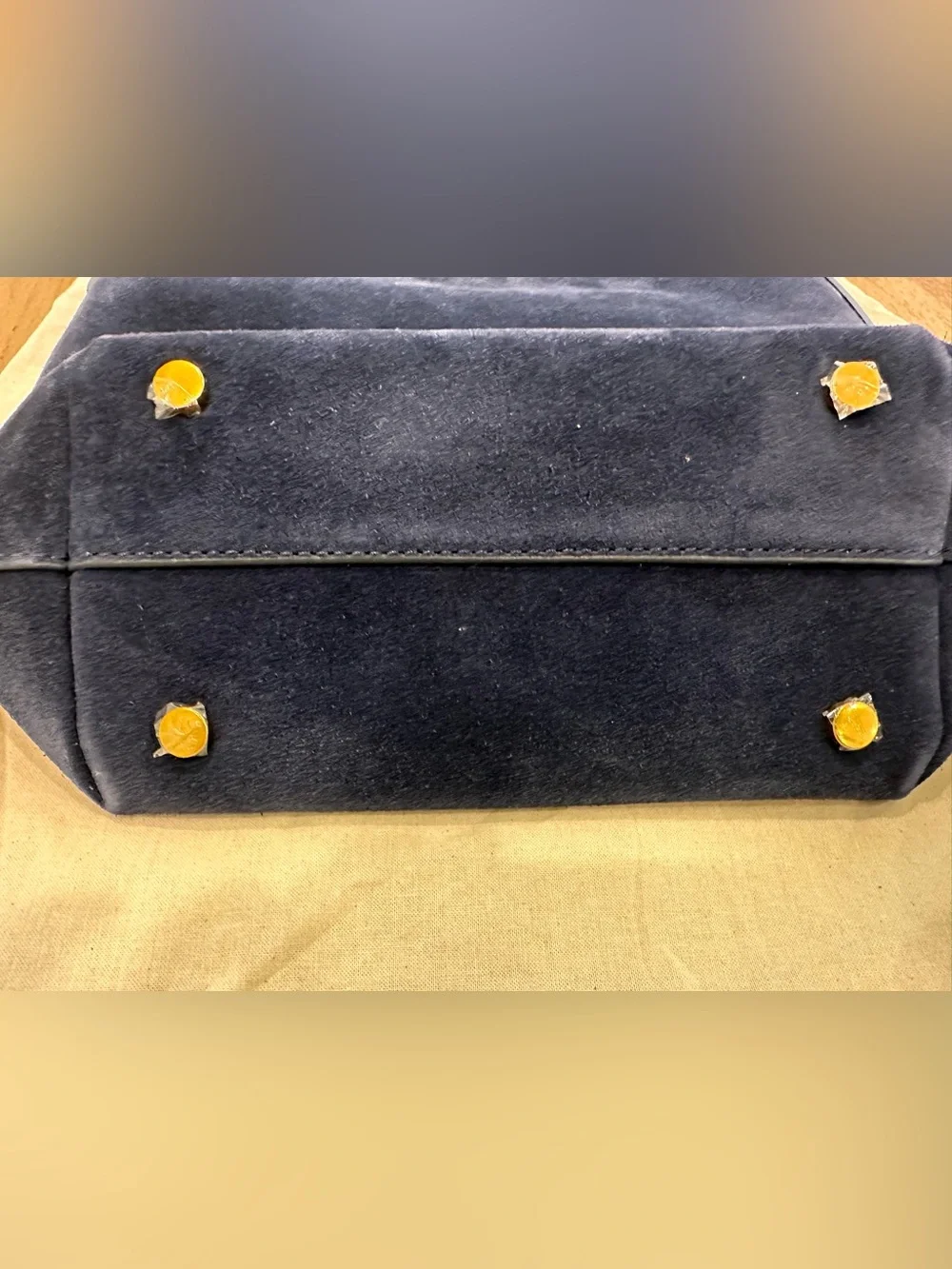Quince Navy Suede Shoulder Bag with Leather Strap